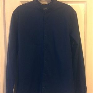 Zara long sleeve navy blue collarless shirt size L